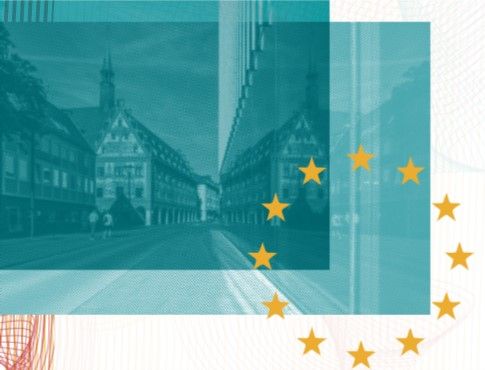 Ulm mit den Sternen, die auf der EU-Fahne zu sehen sind Ulm mit den Sternen, die auf der EU-Fahne zu sehen sind